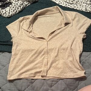 American Eagle Outfitters Cream Button Down Crop Top